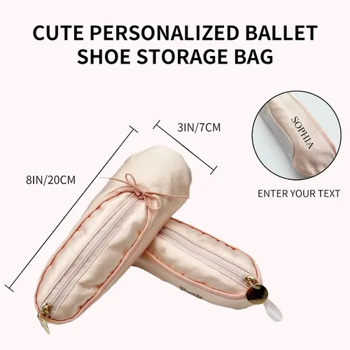 Miniatura 2 de Bolsa de maquillaje de viaje personalizada para niñas, bolsa de cosméticos estilo zapato de ballet rosa personalizada, bolsa de maquillaje