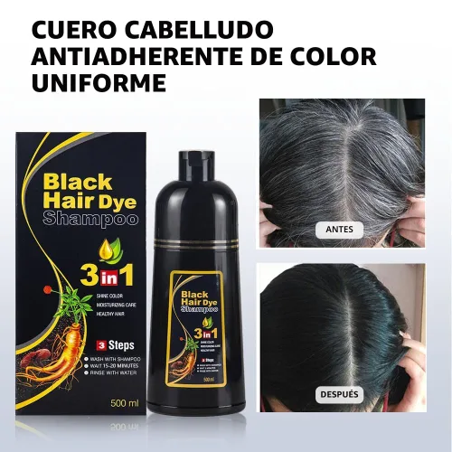 Miniatura 2 de cosmpro Champú de tinte de cabello negro 3 en 1 para mujeres/hombres para cobertura de canas, champú de color instantáneo para cabello