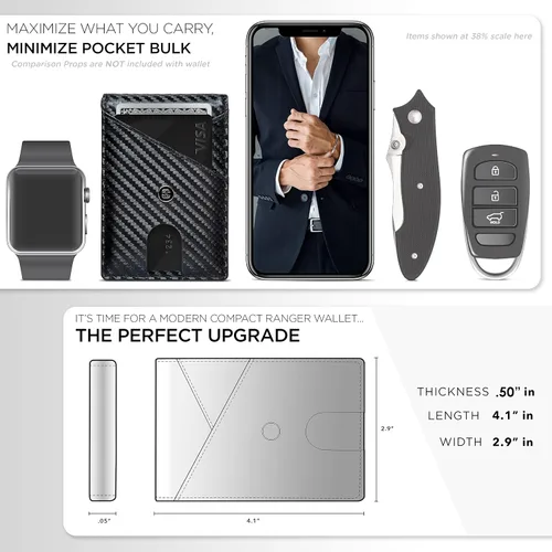 Miniatura 6 de Leather Mens Wallet Minimalist Wallet Credit Card Holder with Money Clip and RFID Wallet Protection Slim Wallets Men Gifts