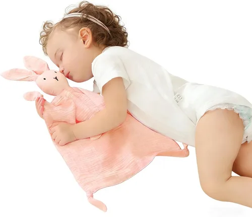 Miniatura 15 de ZIGJOY Bunny Lovey - Manta de seguridad de muselina de algodón suave y transpirable para bebés, regalos para recién nacidos, niños y niñas, azul