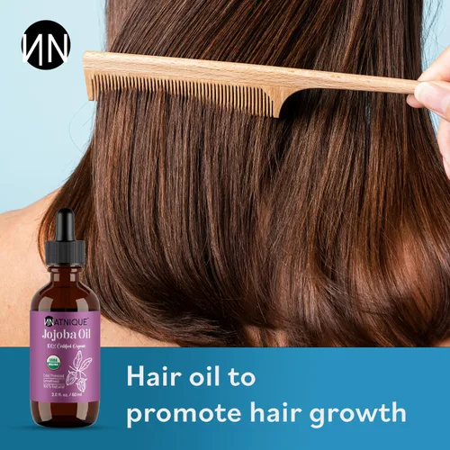 Miniatura 7 de Natnique Aceite de jojoba orgánico, cepillo incluido, certificado USDA, prensado en frío, sin refinar y sin hexano, hidratante puro para cabello