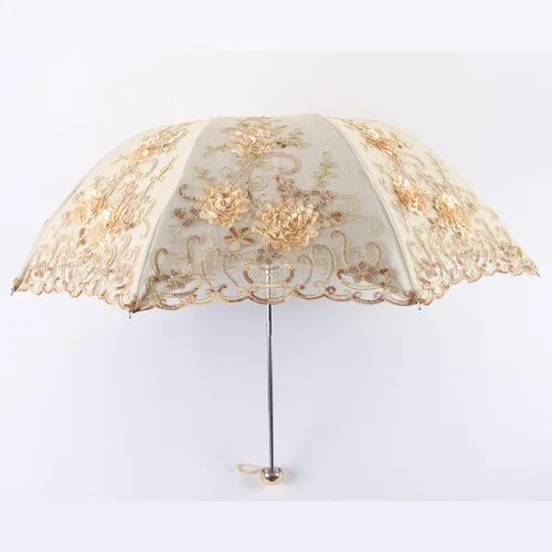 Miniatura 100 de Honeystore Sombrilla bordada con flor 3D plegable UV con encaje clásico