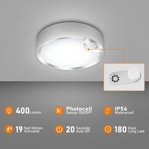 Miniatura 3 de TOOWELL Lámpara de techo con sensor de movimiento, funciona con pilas, luces de techo LED para interiores, para armario, pasillo, despensa