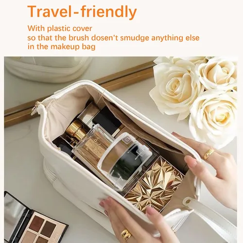 Miniatura 5 de Paquete de 2 brochas de maquillaje de base para mezclar crema líquida, polvo impecable, rubor facial con funda protectora