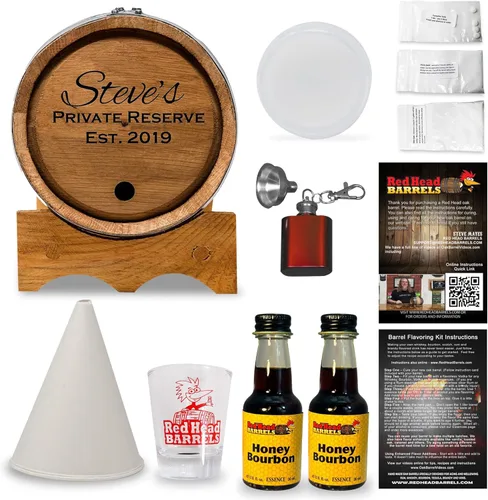 Miniatura 13 de Red Head Barrels - Barril de envejecimiento de roble blanco americano grabado personalizado de 2 litros con juego de regalo saborizante, vaso de Ron
