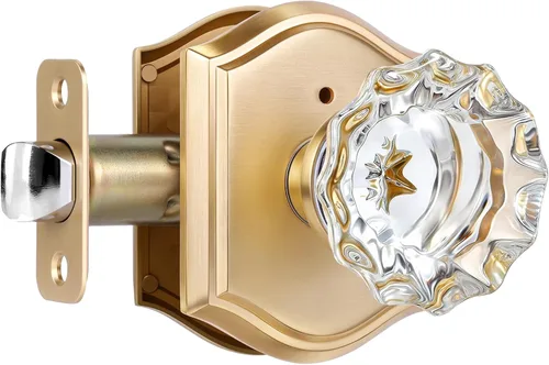 Miniatura 15 de Pomos de Puerta de Vidrio para Interiores, Estilo Vintage, Pomos de Puerta de Cristal de Privacidad con Cerradura, Pomos de Puerta de Latón Antiguo