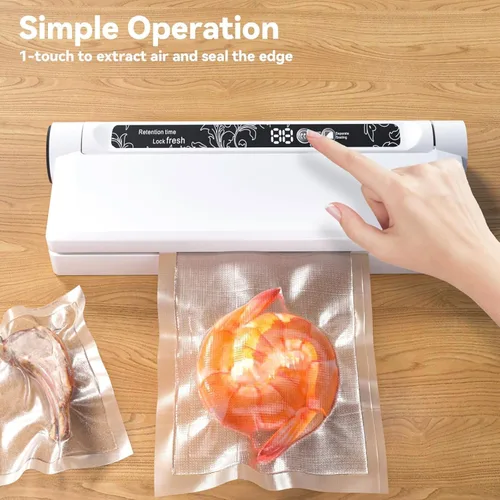Miniatura 3 de Máquina selladora al vacío, succión fuerte de 75 KPA, 20 bolsas de sellado al vacío para alimentos, temporizador digital de cuenta regresiva