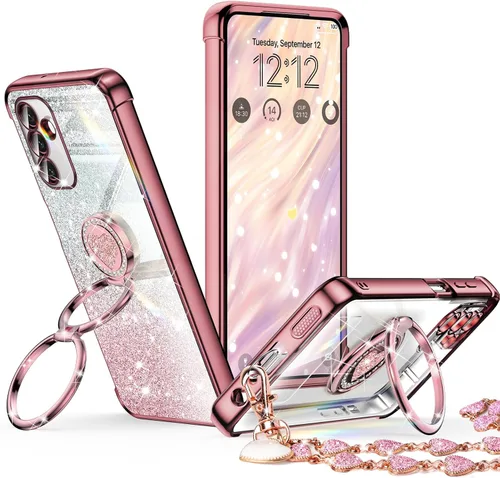 Miniatura 34 de XYZ Funda para Galaxy A14 5G con soporte y doble anillo, funda de lujo para Samsung A14 5G, color negro
