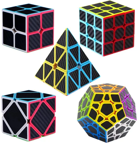Roxenda Juego de cubos de velocidad, [5 unidades] Paquete de cubos mágicos de 2 x 2, 3 x 3 pulgadas, cubo megaminx y cubo piramidal, colección de