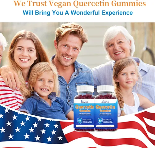 Miniatura 7 de Quercetina con gomitas de bromelina, quercetina con vitamina C, zinc y saúco para el sistema inmunológico y alergias, gomitas masticables y veganas