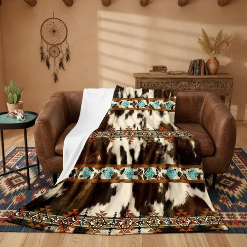 Miniatura 25 de Manta azteca con diseño tribal africano, con diseño de animales de granja, manta mullida con diseño de animales de granja y atrapasueños de tribu