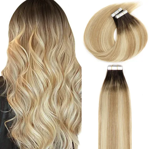 Miniatura 36 de Lacer Extensiones de cabello humano Remy con cinta, 20 piezas, 1.76 oz, extensiones de cabello humano con cinta color marrón chocolate a rubio