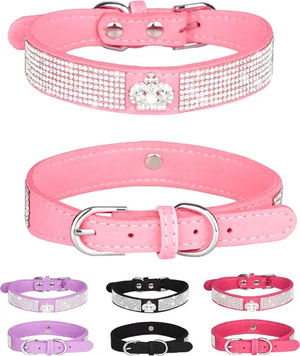 Bling - Collar de perro para perros pequeños, medianos y grandes, collares de perro con corona de diamantes de imitación para perros hembras y Rosado
