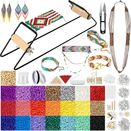 Miniatura 9 de PP OPOUNT Kit de telar de cuentas ajustables, suministros de cuentas de telar de madera con instrucciones detalladas, prácticos accesorios