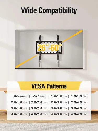 Miniatura 5 de Soporte de pared para TV Mounting Dream fijo para la mayoría de televisores LED, LCD y plasma de 26 a 60 pulgadas, soporte de montaje de pared