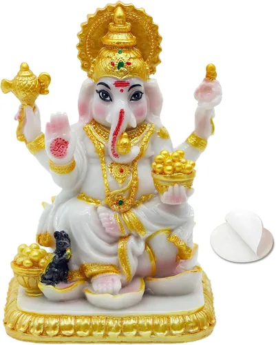 alikiki Idolo indio Lord Ganesh estatua – 4.1 pulgadas de alto color mármol hindú Dios Ganesha para decoración de coche, escultura de Ganpati,