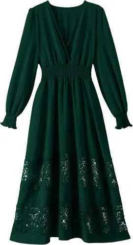 Miniatura 73 de Vestido largo de encaje para mujer de manga corta y cuello en V, vestido de fiesta estilo bohemio con cintura fruncida, vestido bohemio para mujer