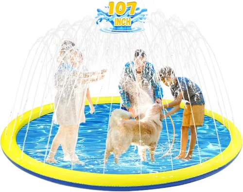 Rociador antideslizante extra grande de 107 pulgadas para niños y perros, piscina para perros para niños, juguetes para exteriores para niños de 3 a