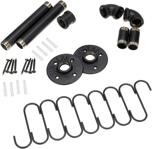 Miniatura 4 de Sumnacon Estante industrial de 16 pulgadas para ollas con 8 ganchos, riel de metal montado en la pared, utensilios de cocina, olla, tapa