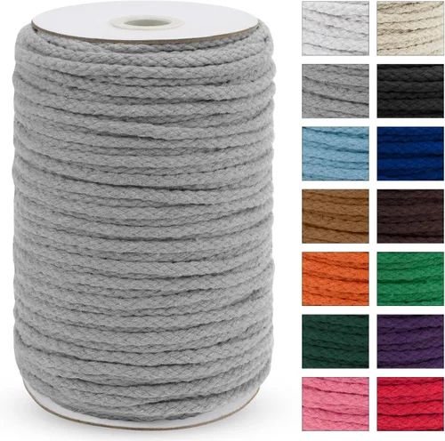 Miniatura 12 de JeogYong - Cuerda de macramé trenzada 5mm x 90m, cuerda de algodón trenzada de 8 hebras natural, cuerda de cordón de dibujo colorida para colgar