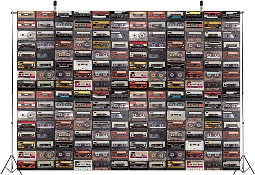 Miniatura 5 de BELECO Telón de fondo de música estilo vintage de 5 x 3 pies, cintas de cassette de audio, música retro, concierto, fiesta, fondo de papel tapiz
