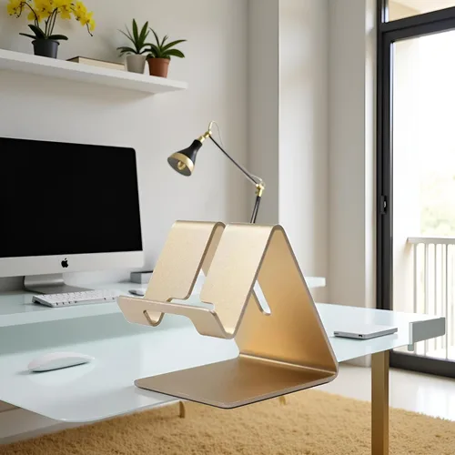 Miniatura 3 de Soporte de teléfono celular de aleación de aluminio dorado, soporte para teléfono celular, soporte de escritorio de aluminio sólido universal