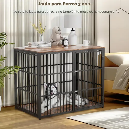 Miniatura 5 de Lyromix Mueble Jaula para Perros XXL de 48 pulgadas con 3 Puertas, Mesa Auxiliar Jaula de Madera Resistente para Interiores Jaula Combinación