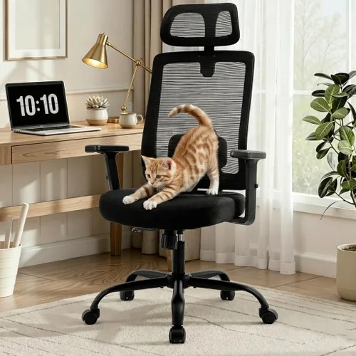 Silla ergonómica de oficina con respaldo alto de malla, silla de escritorio de oficina con soporte lumbar ajustable, sillas de trabajo rodantes con