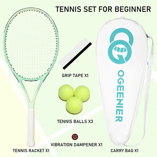 Miniatura 3 de OGEENIER 27 Inch Adult Tennis Racket Set, Pre-Strung Beginners Tennis Racquet, Lightweight and Recreational Aluminum Rackets with Overgrip, Tennis