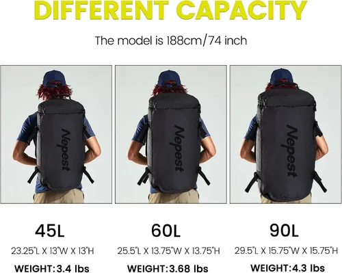 Miniatura 7 de Nepest Mochila de lona grande, 3 vías resistente al agua, bolsa de lona para gimnasio con compartimento para zapatos para deportes, entrenamiento