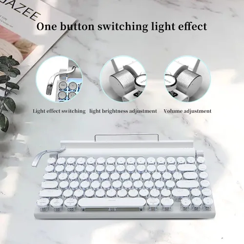 Miniatura 4 de Teclado mecánico de 83 teclas Punto Retro Máquina de escribir Teclado Bluetooth inalámbrico, mecánico de juegos, Interruptor azul anti-fantasma