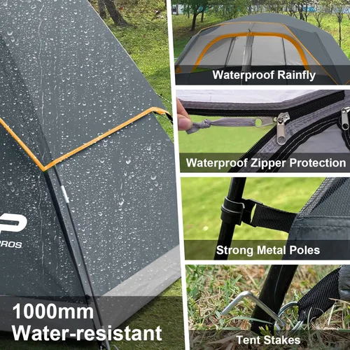 Miniatura 3 de CAMPROS CP Upgraded 6/8 Person Camping Tents, Waterproof Windproof Family Tent with Larger Mesh Windows & Door, Double Layer, Easy Set Up, gris