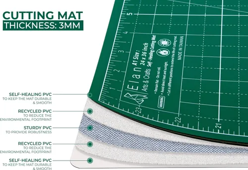 Miniatura 3 de Estera de Corte Elan A4 Verde, Estera de Corte Autorreparable A4 9x12 Pulgadas, Tablero Artesanal Verde de 5 Capas, Tablero de Pasatiempo