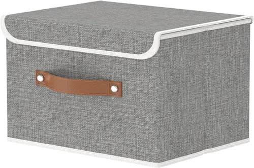 Miniatura 17 de OUTBROS Caja de almacenamiento plegable grande con tapa, organizador de armario de tela de lino, contenedores para toallas, ropa, 15 x 9.8 x 9.8