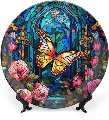 Miniatura 9 de Platos decorativos, placa de cerámica con estampado de globos de aire caliente, plato de cena tambaleante con soporte de exhibición, decoración