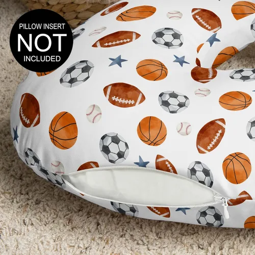 Miniatura 3 de Sweet Jojo Designs Funda de almohada de lactancia de niño de fútbol marrón y blanco, funda de almohada para lactancia materna, funda de almohada