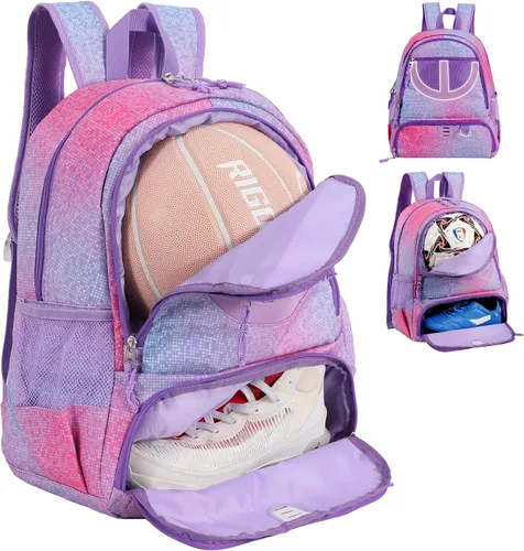 Miniatura 24 de Mochila de baloncesto para hombres y mujeres con compartimento para pelota y zapatos, capacidad de 30L, ligera y transpirable, mochila de fútbol