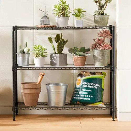 Miniatura 4 de BNSPLY Estantería de alambre de 3 niveles, estante de alambre ajustable, estantes de almacenamiento de metal para cocina, despensa, lavandería, Negro