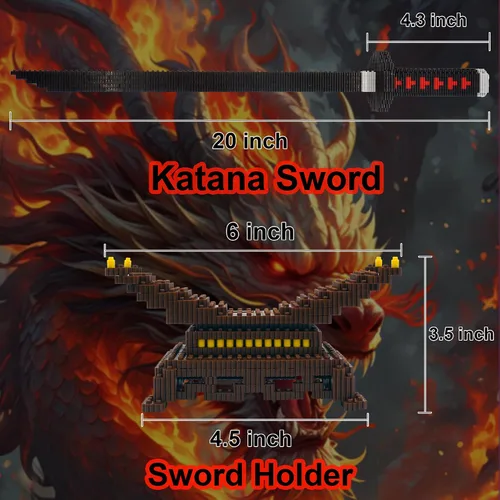 Miniatura 4 de Beego Kill Demon Sword - Juego de construcción de espada negra Tanjirou de 19 pulgadas con soporte para espada