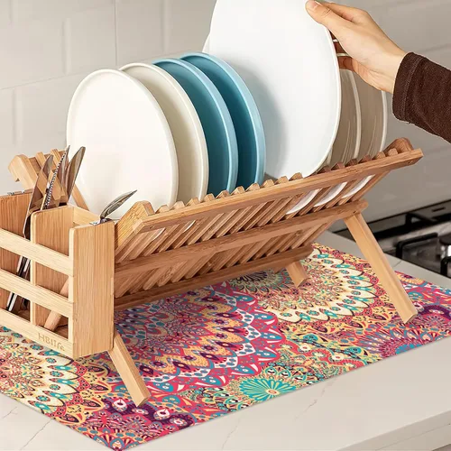 Miniatura 7 de Tapete de secado de platos con diseño de mandala, vintage, bohemio, floral, tapete de secado de platos, encimera de cocina, 18 x 24 pulgadas