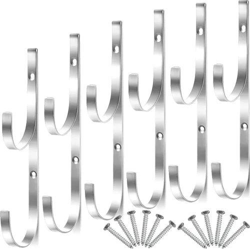 Miniatura 8 de 6 piezas de gancho para poste de piscina, soportes de metal para natación, gancho de piscina con 12 tornillos para postes telescópicos, skimmers