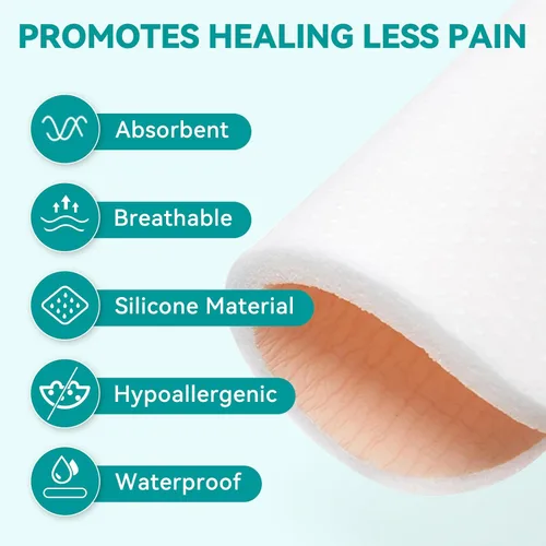 Miniatura 7 de Dimora Apósitos de Espuma de Silicona Sin Borde Paquete de 10 - 3" x 3" Altamente Absorbentes Adhesivos Impermeables para Heridas, Almohadillas
