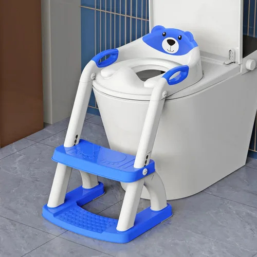Miniatura 8 de SKYROKU - Asiento de inodoro mejorado para niños y niñas, para entrenamiento de baño, almohadilla antideslizante para protección contra 8838-azul