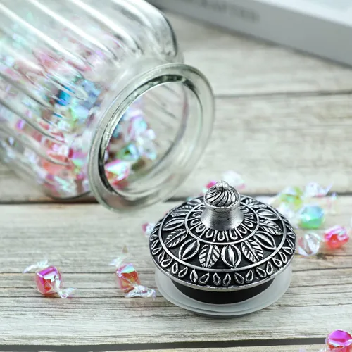 Miniatura 5 de SOCOSY Tarro de cristal transparente vintage para dulces con tapa, tarro de comida, tarro de nueces, caja de joyería, tarros de dulces de boda