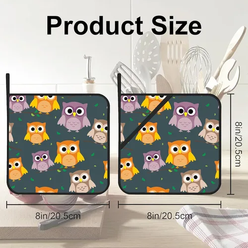 Miniatura 2 de Lindos soportes para ollas de búho de dibujos animados, 2 unidades para cocina, almohadillas calientes resistentes al calor para cocinar, asar a