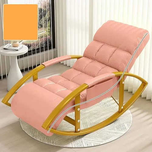 Miniatura 13 de Large Adjustable Reclining Rocking Chair Set with Footrest for Living Room and BalconyComfortable Outdoor Indoor Seating Solution,Amarillo-Golden