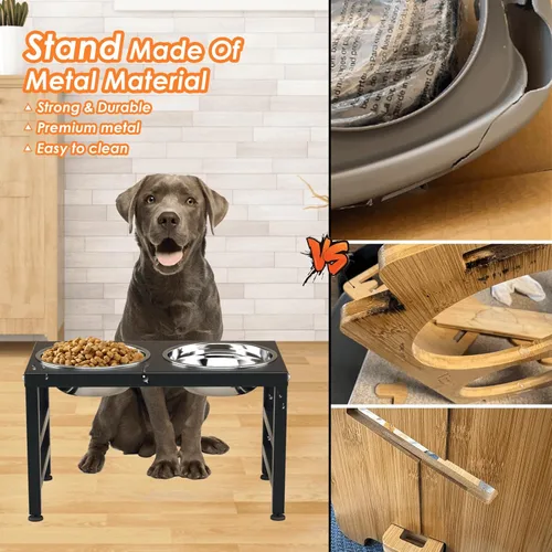 Miniatura 3 de ADENGL Cuenco elevado de metal para perros, soporte elevado para comedero de perros de 10" de alto con 2 cuencos de acero inoxidable de 42oz