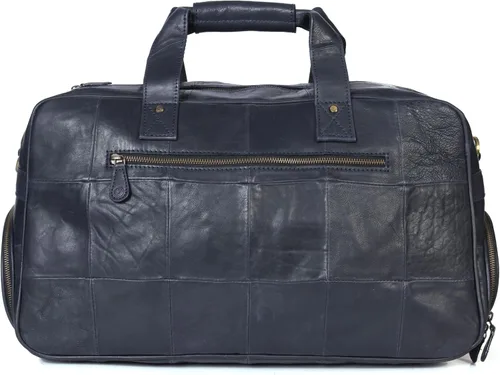 Miniatura 2 de Aaron Leather Goods - Bolsa de viaje de cuero para hombre con 2 compartimentos para zapatos debajo del asiento, Azul marino, Estilo clásico