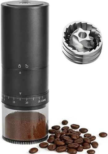 Miniatura 8 de Molinillo de café portátil manual con rebaba cónica de 7 estrellas, ajuste externo de 60 clics, molinillo de café de metal completo para molinillo
