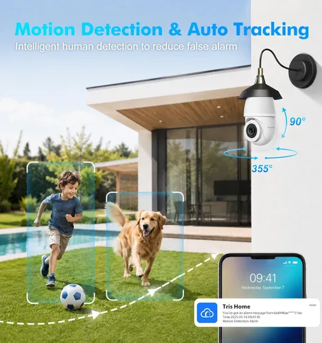 Miniatura 4 de Cámara de bombilla, 2.4 y 5 GHz, WiFi 2K, cámara de seguridad inalámbrica para interiores y exteriores con visión nocturna a color, conversación